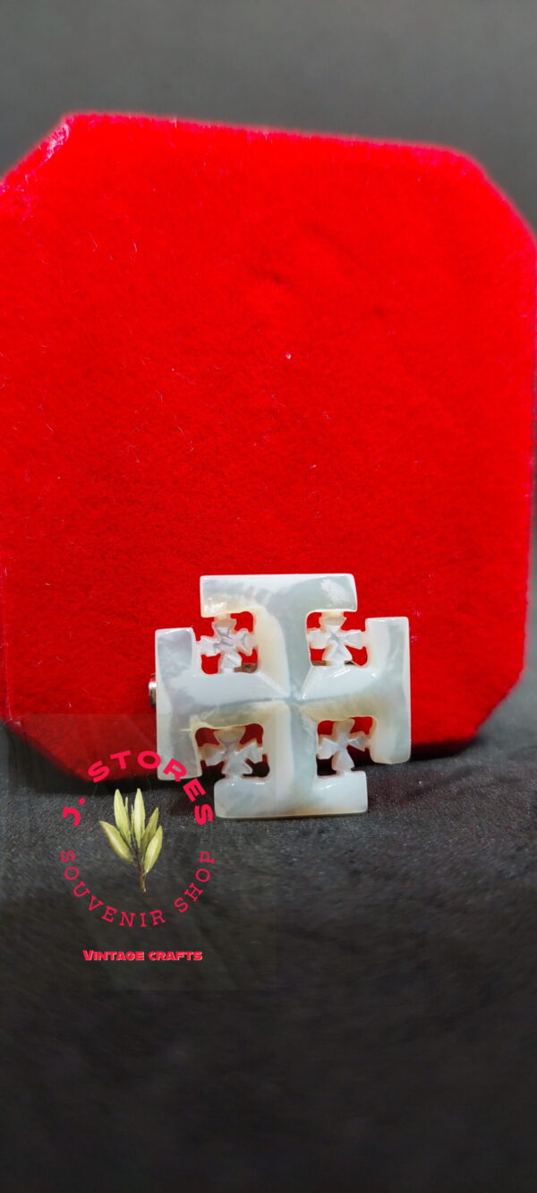 Mother of pearl handmade brooch jerusalem cross normal