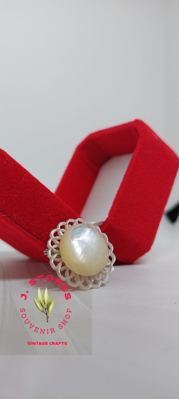 Mother of pearl handmade brooch  round onimanted bevel ball - Image 2