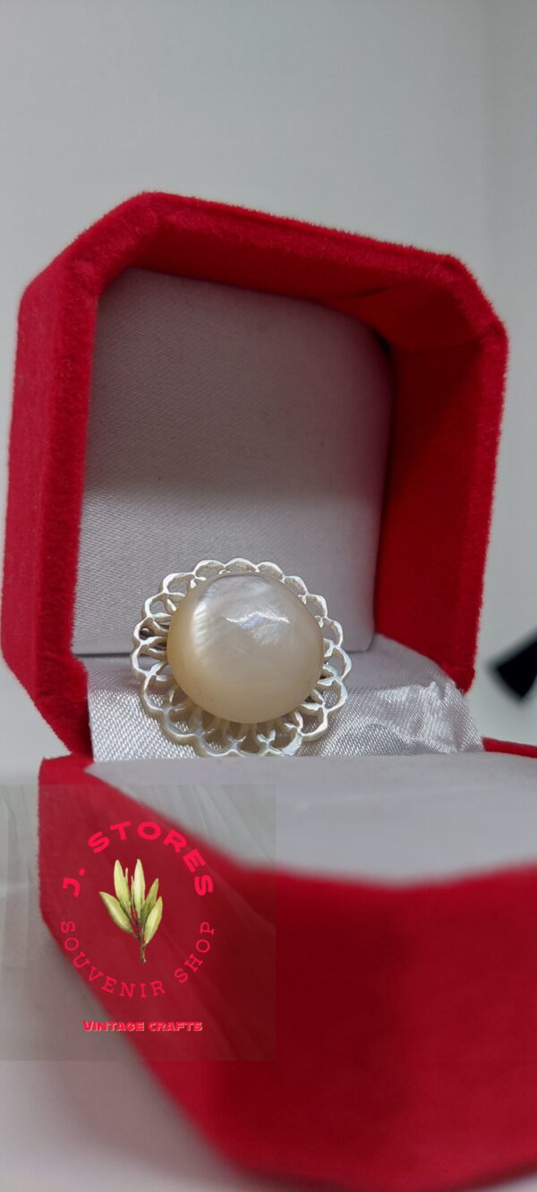 Mother of pearl handmade brooch  round onimanted bevel ball