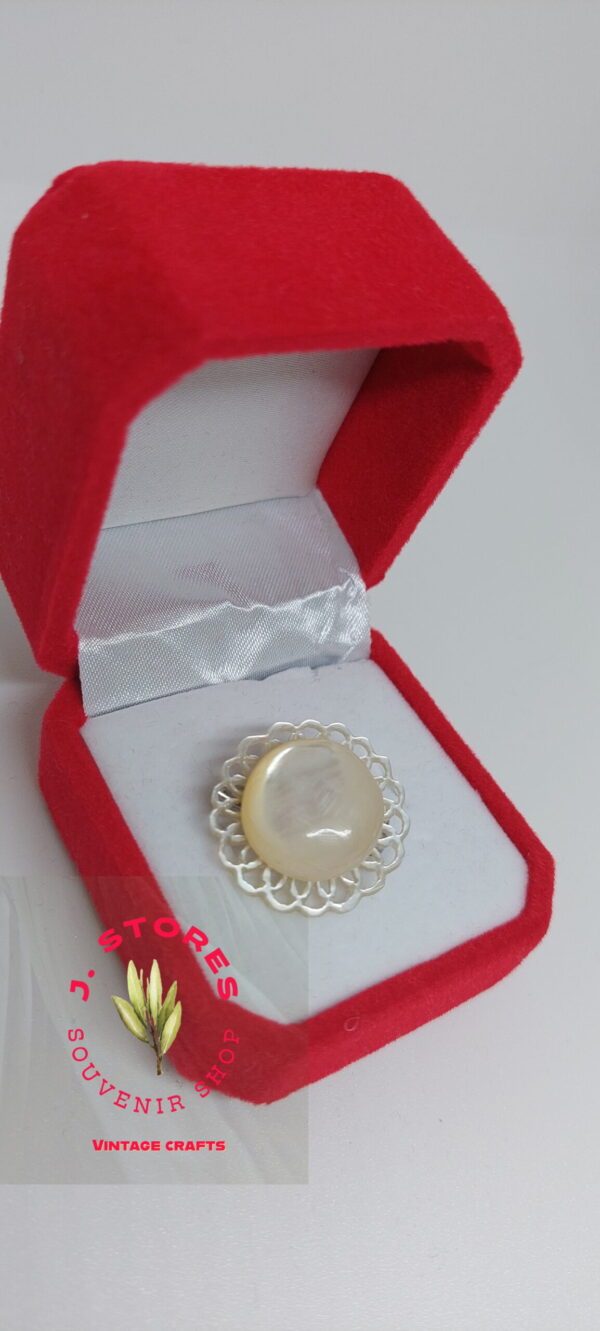 Mother of pearl handmade brooch  round onimanted bevel ball - Image 3