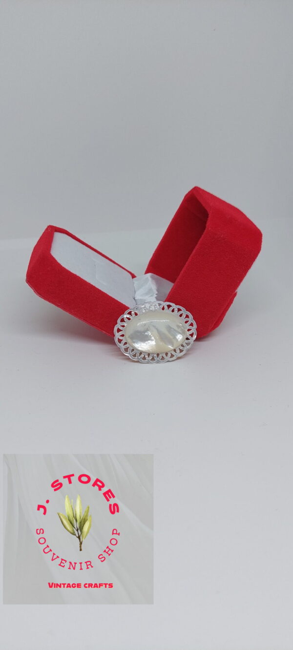 Mother of pearl handmade brooch  round onimanted bevel ball - Image 2